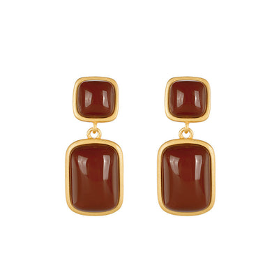 Aretes de Plata Esterlina 925 Chapados en Oro con Ágata Roja del Sur - Image 2