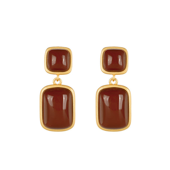 Aretes de Plata Esterlina 925 Chapados en Oro con Ágata Roja del Sur