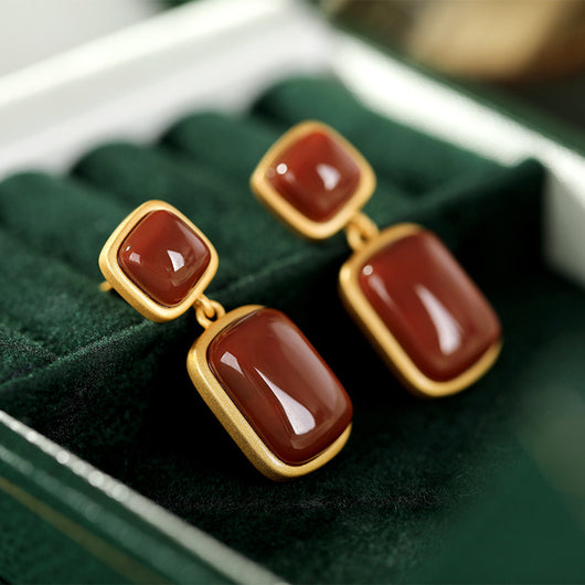 Aretes de Plata Esterlina 925 Chapados en Oro con Ágata Roja del Sur