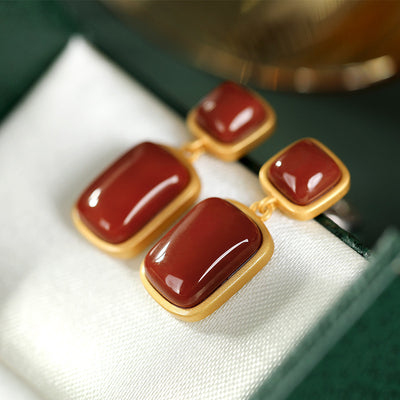 Aretes de Plata Esterlina 925 Chapados en Oro con Ágata Roja del Sur - Image 3