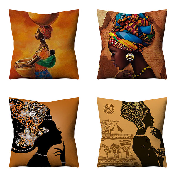 Funda de Almohada Lino Étnico Retro Mujeres Africanas
