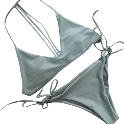 Bikini Dividido de Color Sólido para Mujer - Image 2