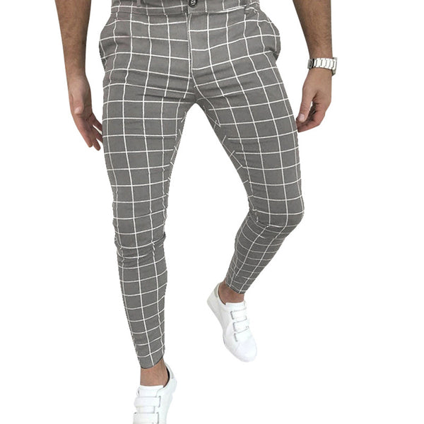 Pantalones Casuales a Cuadros con Cierre de Botones y Cremallera