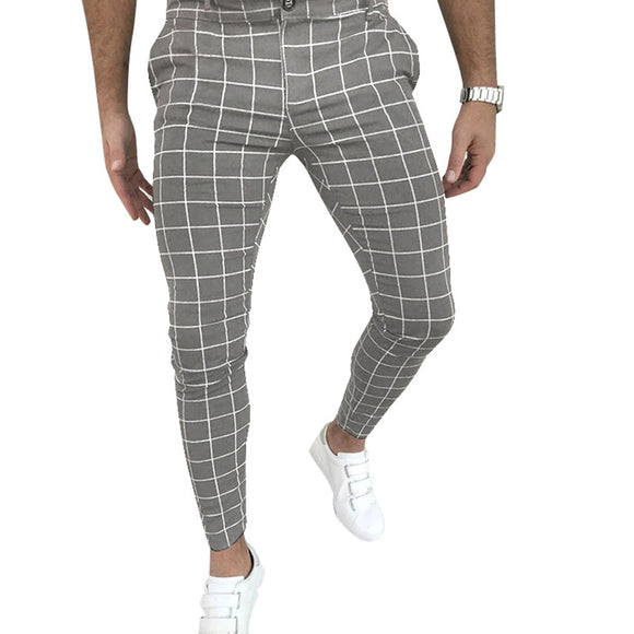 Calça Casual Xadrez com Fecho de Botões e Zíper
