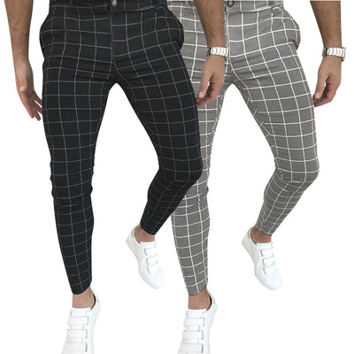 Pantalones Casuales a Cuadros con Cierre de Botones y Cremallera