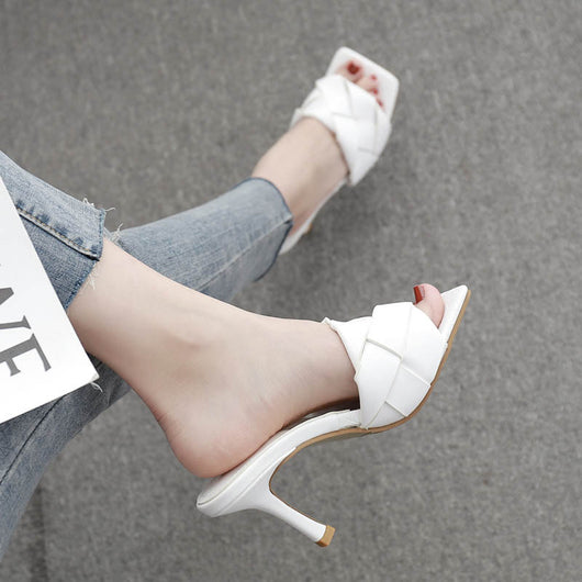 Sandalias de Tacón Alto con Punta Cuadrada y Tejido Personalizado para Mujer - Image 3