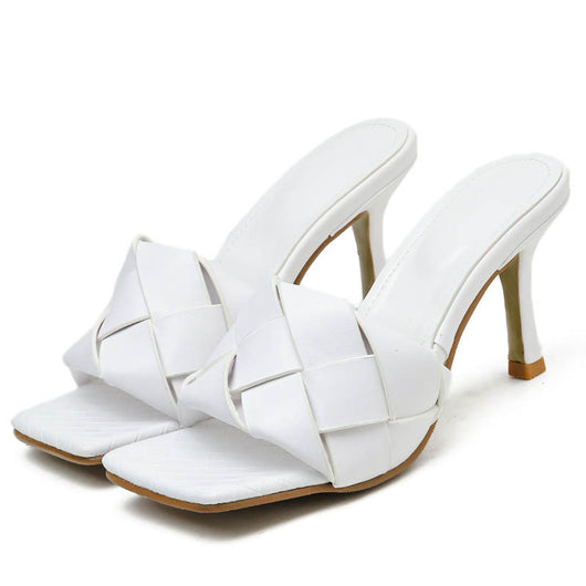 Sandalias de Tacón Alto con Punta Cuadrada y Tejido Personalizado para Mujer - Image 6