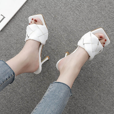 Sandalias de Tacón Alto con Punta Cuadrada y Tejido Personalizado para Mujer - Image 4