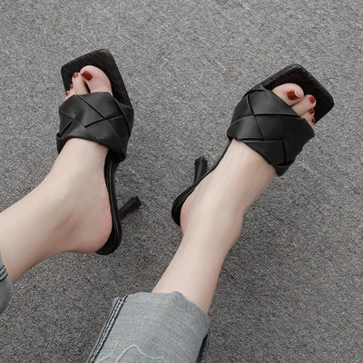 Sandalias de Tacón Alto con Punta Cuadrada y Tejido Personalizado para Mujer - Image 2
