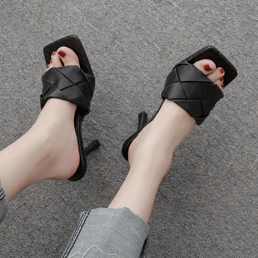 Sandalias de Tacón Alto con Punta Cuadrada y Tejido Personalizado para Mujer - Image 2