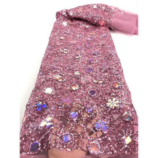 Tela de Encaje Mesh con Lentejuelas y Bordado Floral para Mujer