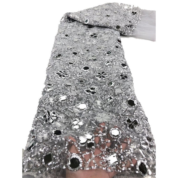 Tela de Encaje Mesh con Lentejuelas y Bordado Floral para Mujer