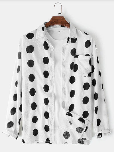 Camisa Casual de Manga Larga con Estampado de Puntos - Image 9