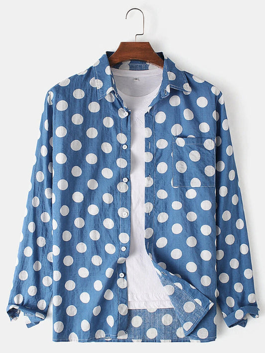 Camisa Casual de Manga Larga con Estampado de Puntos