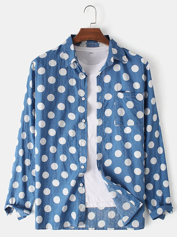 Camisa Casual de Manga Larga con Estampado de Puntos
