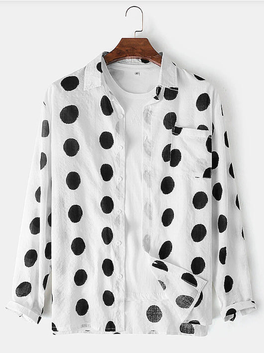 Camisa Casual de Manga Larga con Estampado de Puntos - Image 5