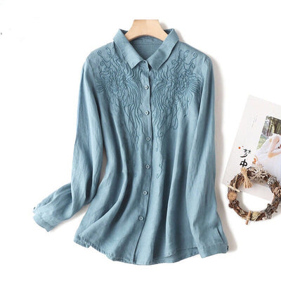 Blusa Suelta con Flores Bordadas Estilo Coreano Talla Grande para Mujer