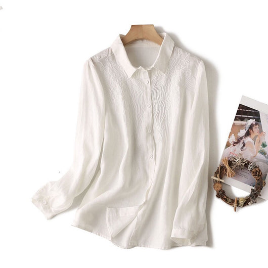 Blusa Suelta con Flores Bordadas Estilo Coreano Talla Grande para Mujer - Image 5