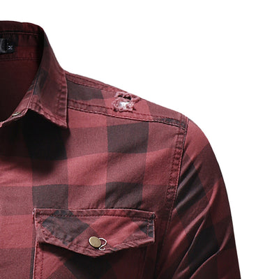 Camisa Denim a Cuadros con Rotos y Mangas Largas - Image 7