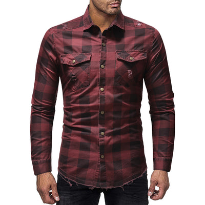 Camisa Denim a Cuadros con Rotos y Mangas Largas - Image 8