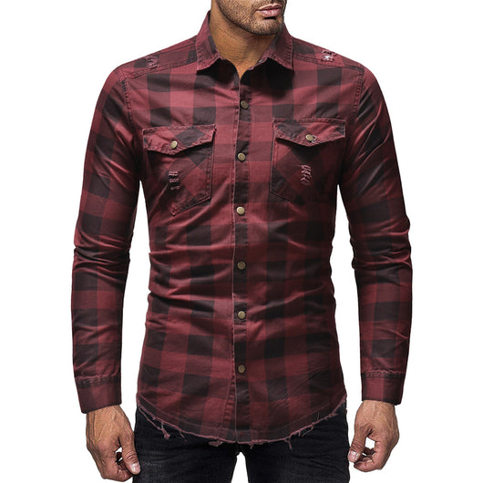 Camisa Denim a Cuadros con Rotos y Mangas Largas - Image 8
