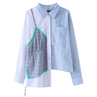 Camisa Casual de Rayas con Contraste y Doble Capa para Mujer - Image 8