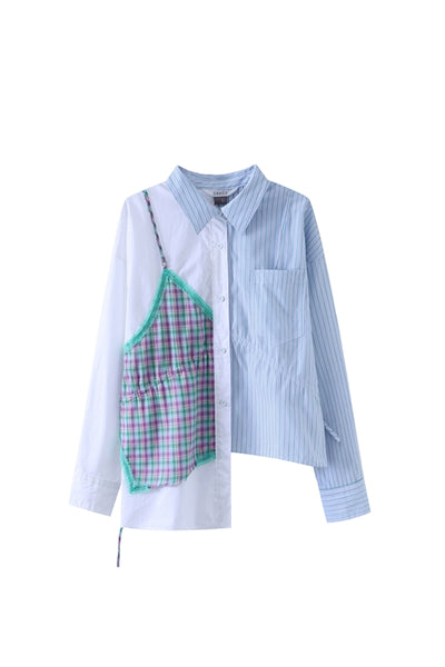 Camisa Casual de Rayas con Contraste y Doble Capa para Mujer - Image 2