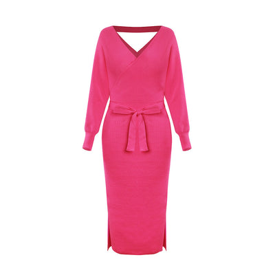 Vestido Suéter Ajustado Escote Doble V para Otoño e Invierno - Image 6