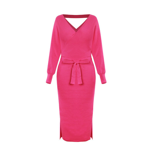 Vestido Suéter Ajustado Escote Doble V para Otoño e Invierno - Image 6