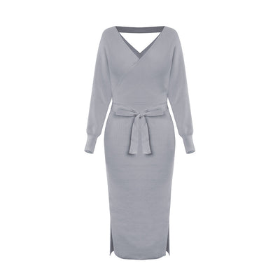 Vestido Suéter Ajustado Escote Doble V para Otoño e Invierno - Image 7