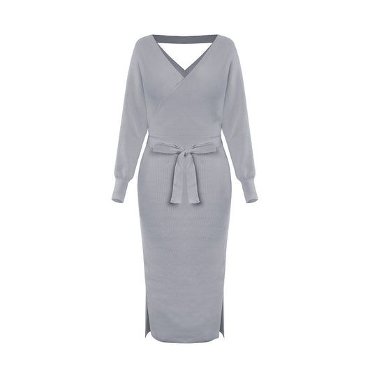 Vestido Suéter Ajustado Escote Doble V para Otoño e Invierno - Image 7