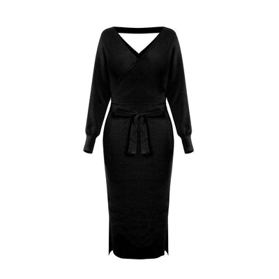 Vestido Suéter Ajustado Escote Doble V para Otoño e Invierno - Image 10