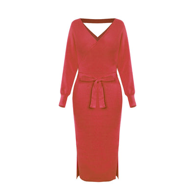 Vestido Suéter Ajustado Escote Doble V para Otoño e Invierno - Image 9