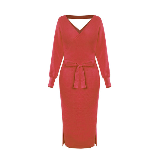 Vestido Suéter Ajustado Escote Doble V para Otoño e Invierno - Image 9