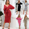 Vestido Suéter Ajustado Escote Doble V para Otoño e Invierno