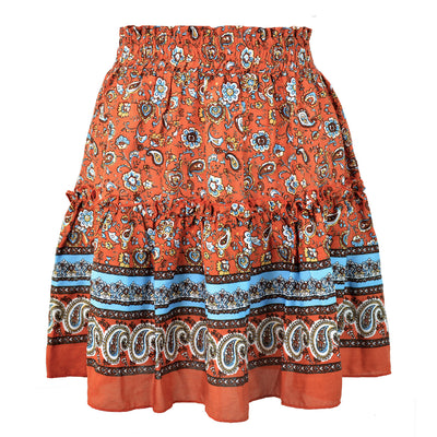 Falda Bohemia Floreada de Cintura Alta con Volantes y Pliegues en A - Image 4