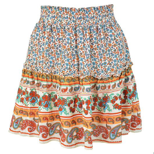 Falda Bohemia Floreada de Cintura Alta con Volantes y Pliegues en A - Image 6