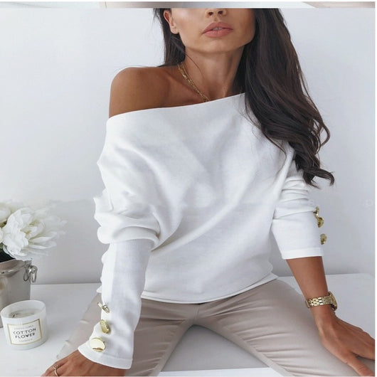 Blusa Sexy con Hombro Descubierto y Botones Decorativos - Image 6