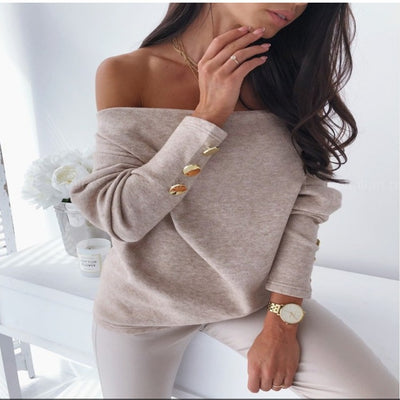 Blusa Sexy con Hombro Descubierto y Botones Decorativos - Image 5