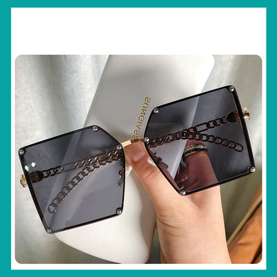 Gafas de Sol Cuadradas Grandes sin Marco para Mujer - Estilo Trendy con Cadena Metálica - Image 10