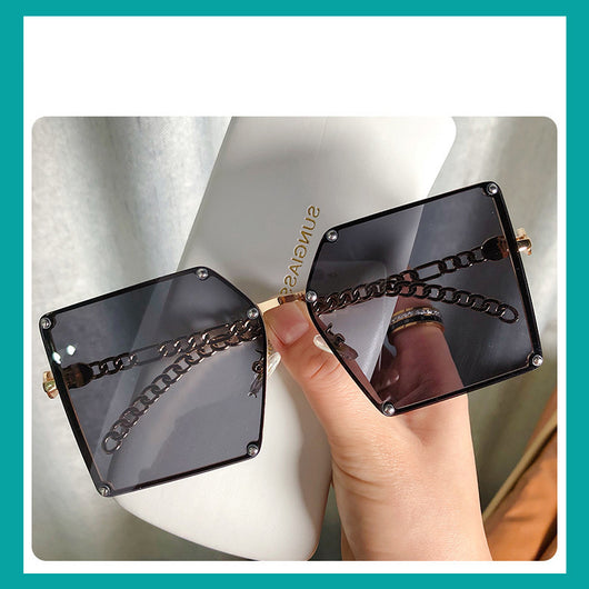 Gafas de Sol Cuadradas Grandes sin Marco para Mujer - Estilo Trendy con Cadena Metálica - Image 10
