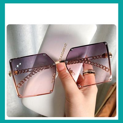 Gafas de Sol Cuadradas Grandes sin Marco para Mujer - Estilo Trendy con Cadena Metálica - Image 11