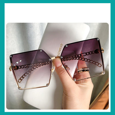 Gafas de Sol Cuadradas Grandes sin Marco para Mujer - Estilo Trendy con Cadena Metálica - Image 13