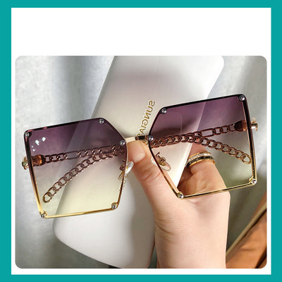 Gafas de Sol Cuadradas Grandes sin Marco para Mujer - Estilo Trendy con Cadena Metálica - Image 4