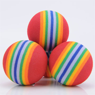 Three colorful EVA foam pet balls with rainbow stripes, 3.5cm diameter, for cats. Sold as a 10-piece lot. - Image 6