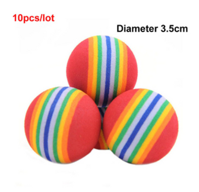 Three colorful EVA foam pet balls with rainbow stripes, 3.5cm diameter, for cats. Sold as a 10-piece lot. - Image 9