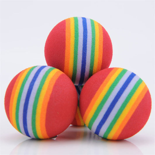 Three colorful EVA foam pet balls with rainbow stripes, 3.5cm diameter, for cats. Sold as a 10-piece lot. - Image 4