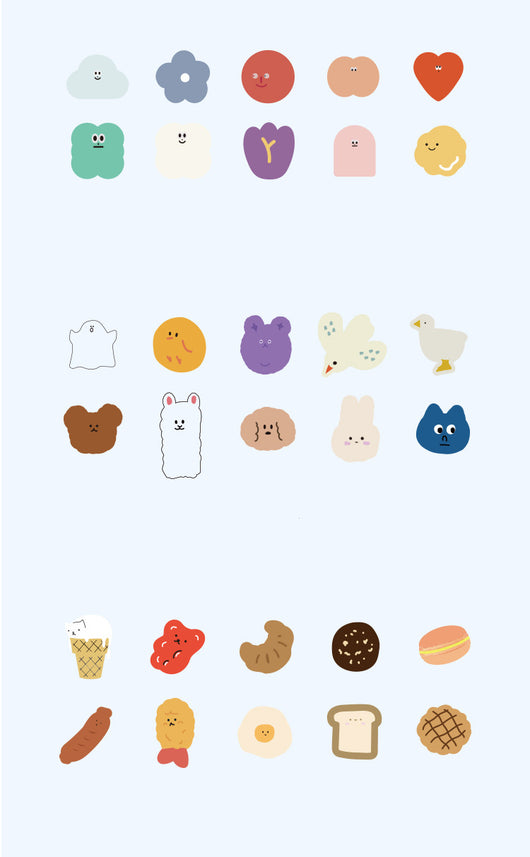 Six boxes of assorted stickers, including themes like geometry, fruits, planets, and cute characters, displayed on a white surface. - Image 16