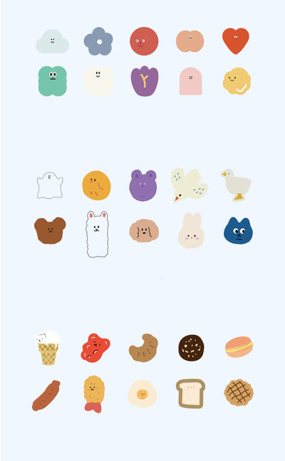 Six boxes of assorted stickers, including themes like geometry, fruits, planets, and cute characters, displayed on a white surface. - Image 6