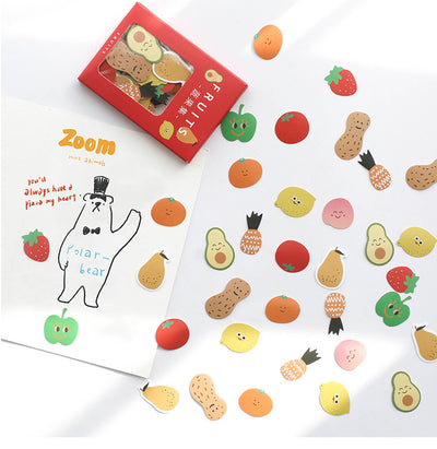 Six boxes of assorted stickers, including themes like geometry, fruits, planets, and cute characters, displayed on a white surface. - Image 5
